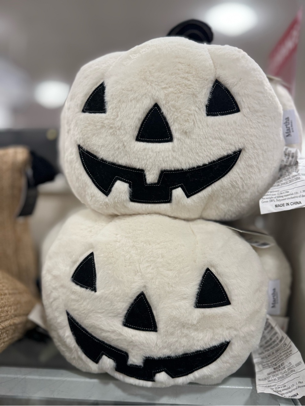 2 martha stewart faux fur White Jack-O'-Lantern Throw Pillows